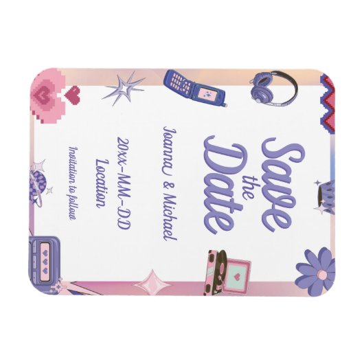 Y2K Pink Lila 2000er Retro Tech Save the Date Magnet (Horizontal)