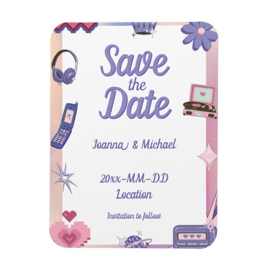 Y2K Pink Lila 2000er Retro Tech Save the Date Magnet (Vertikal)