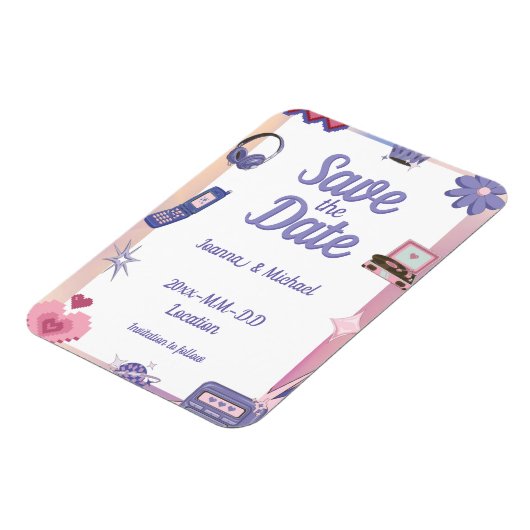 Y2K Pink Lila 2000er Retro Tech Save the Date Magnet (Linke Seite)