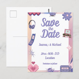 Y2K Pink Lila 2000er Retro Tech Save the Date Postkarte