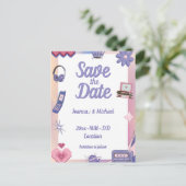 Y2K Pink Lila 2000er Retro Tech Save the Date Postkarte (Stehend Vorderseite)