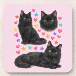 y2k Regenbogen Herzen schwarze Katze kawaii süß Getränkeuntersetzer