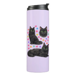 y2k Regenbogen-Herzen schwarze Katze kawaii süß Thermosbecher