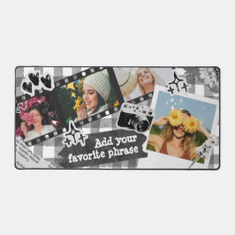 Y2K Retro Personalized Photo Collage in Black Schreibtischunterlage
