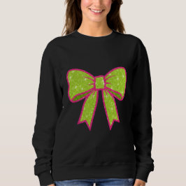 Y2K Retro Vibe Hot Pink and Green Christmas Bow Sweatshirt