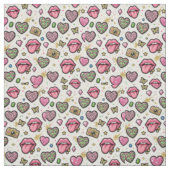 Y2K-Stoff mit rosa Herzen und Lippenmuster Collage Stoff (Muster)
