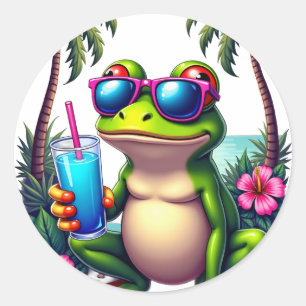 Y2K Tropischer Frosch Retro 2000er Flip-Telefon Mü Runder Aufkleber