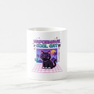 Y2K Vaporwave Pixel Coole Katzen Grafik Kapuzenpul Kaffeetasse