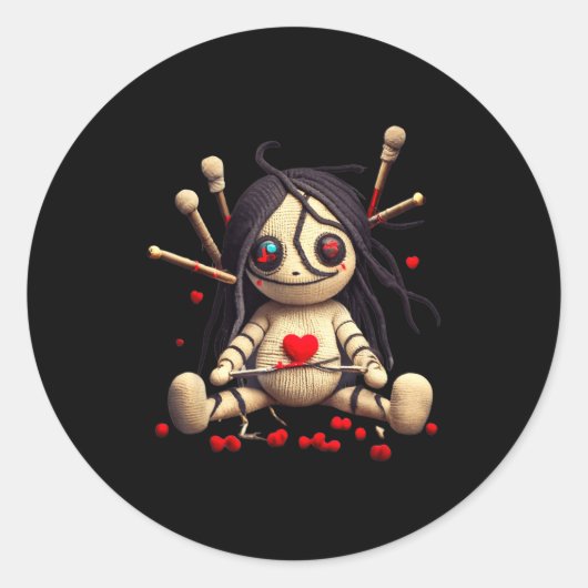 Y Cute Sitting Voodoo Doll Halloween Valentine Day Runder Aufkleber (Vorderseite)