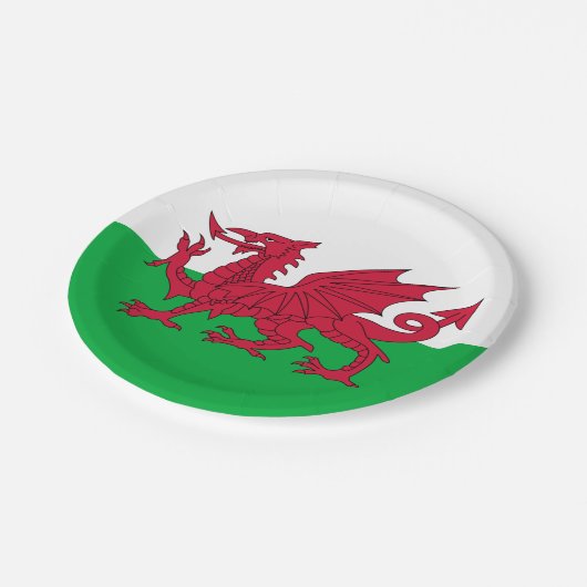 Y Ddraig Goch: Walisische Flag Paper Party Plate Pappteller (Schrägansicht)