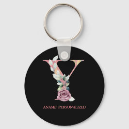 Y Floral Monogram Name Letters Pink Agate Schlüsse Schlüsselanhänger