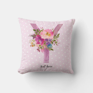 y, Floral Monogramm initial, Aquarellfarben-Blume Kissen