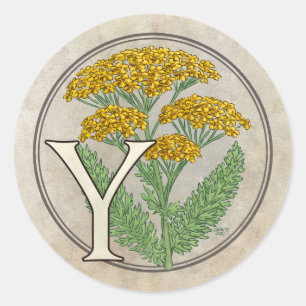 Y für das Monogramm der Yarrow-Blume Runder Aufkleber