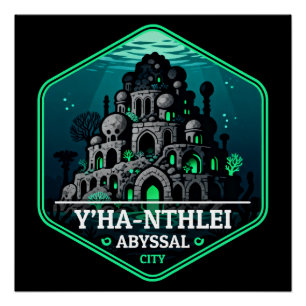 Y’ha-nthlei-Abgrund-Stadt Vintage-Reiseabzeichen Poster