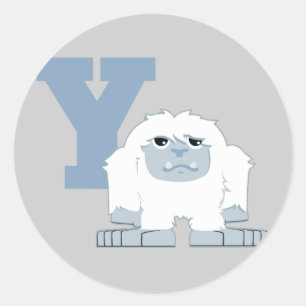 Y ist für Yeti-niedliches Cartoonyeti-Monster Runder Aufkleber