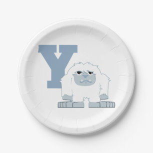 Y ist für Yeti Süßer Cartoon-Yeti-Monster Pappteller