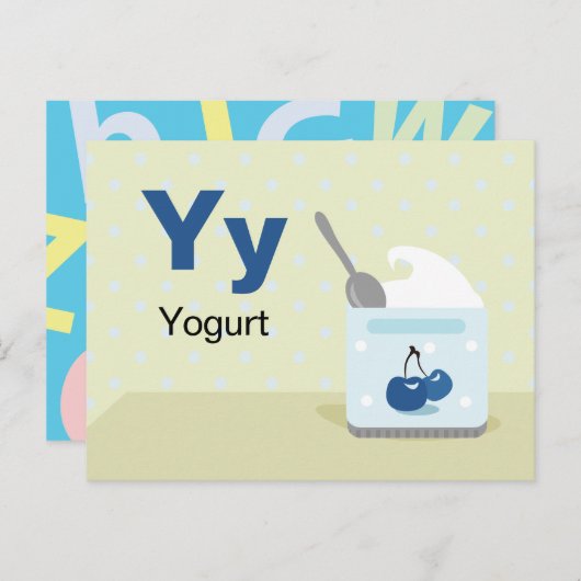 Y ist für Yogurt - Alphabet Flash Card Postkarte (Vorne/Hinten)