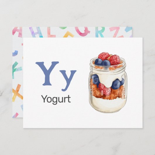 Y ist für Yogurt - Alphabet Flash Card Postkarte (Vorne/Hinten)