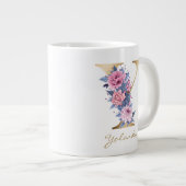 Y Letter Gold Monogram Pink Blue Floral Jumbo-Tasse (Vorderseite Rechts)