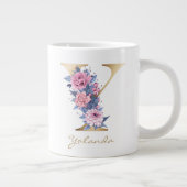 Y Letter Gold Monogram Pink Blue Floral Jumbo-Tasse (Rechts)