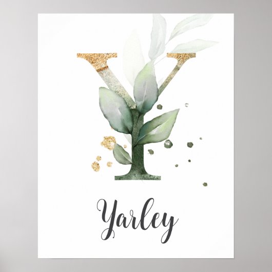Y Letter Monogram Greenerity Kinderzimmer Name Wal Poster (Vorne)