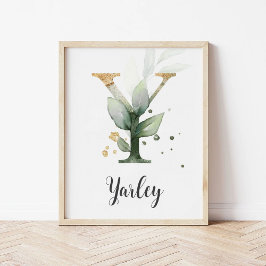 Y Letter Monogram Greenerity Kinderzimmer Name Wal Poster