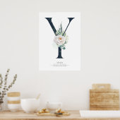 Y Letter Monogram Weiße Blume und Grüne Poster (Küche)