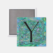 Y Monogram "Green Garden Besque" Square Magnet (Vorderseite/Rückseite)
