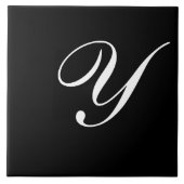 Y Monogram Initial White auf Black Fliese (Vorderseite)