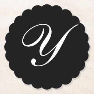 Y Monogram Initial White auf Black Untersetzer