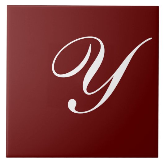 Y Monogram Initial White on Dark Red Fliese (Vorderseite)