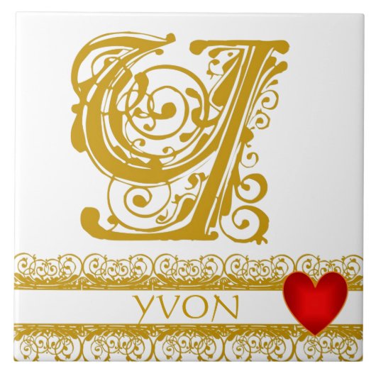 Y Monogram Name Gold Lace Red Heft Template Tile Fliese (Vorderseite)