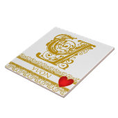 Y Monogram Name Gold Lace Red Heft Template Tile Fliese (Seite)