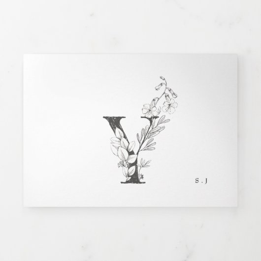'Y' Monogram Schöne gezeichnete Blumenhochzeit Dreifach Gefaltete Einladung (Cover)