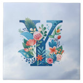 Y monogramm schöne Blumendesign Fliese (Vorderseite)