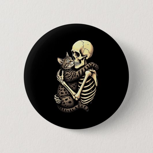 Y Skeleton Hugging Cat Halloween Lovers Human Pro  Button (Vorderseite)