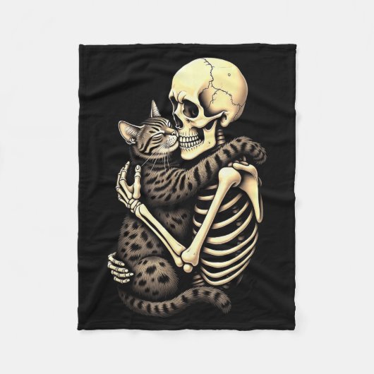 Y Skeleton Hugging Cat Halloween Lovers Human Pro  Fleecedecke (Vorderseite)