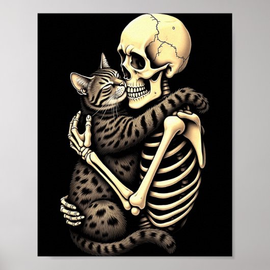 Y Skeleton Hugging Cat Halloween Lovers Human Pro Poster (Vorne)