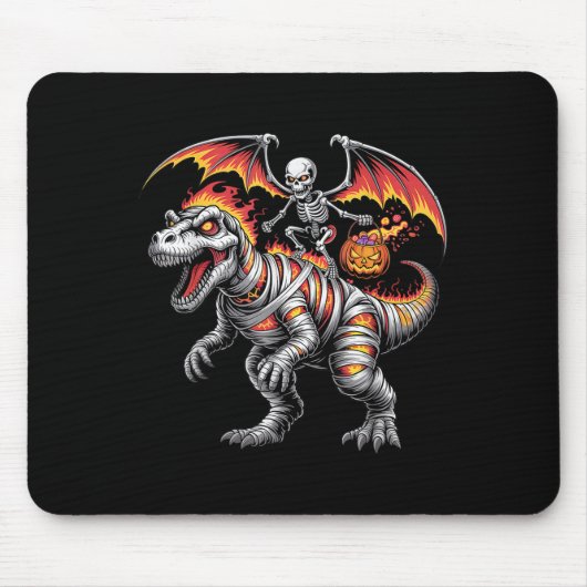 Y Skeleton Riding Dinosaur T-rex Halloween Pumpkin Mousepad (Vorne)