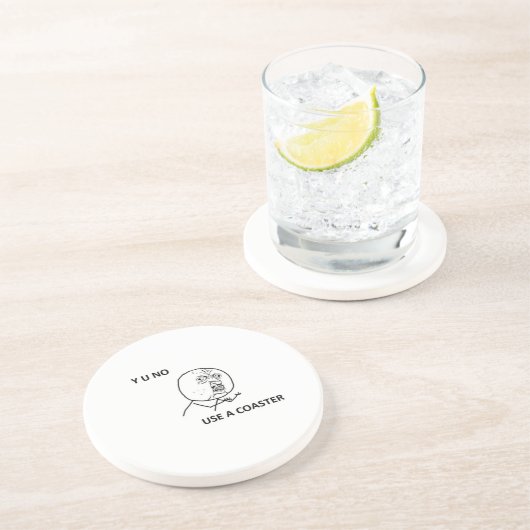 Y U KEIN Typ auf einem Untersetzer (Seite)