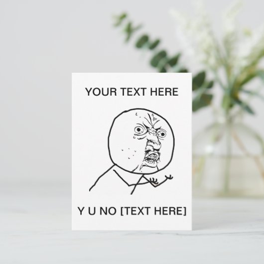 Y U NO - Vertikale Postkarte (Stehend Vorderseite)