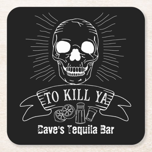 Ya Funny Tequila Drinker Grunge Skull töten Rechteckiger Pappuntersetzer (Vorderseite)