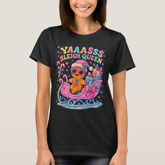 Yaas Sleigh Queen Cute Gingerbread Christmas Tee  (Vorderseite)