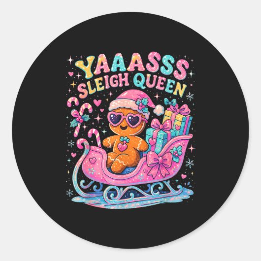 Yaas Sleigh Queen Cute Gingerbread Christmas Tee  Runder Aufkleber (Vorderseite)