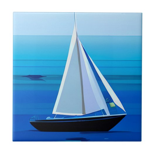 Yacht auf See, Cobalt Blue Fliese (Vorderseite)