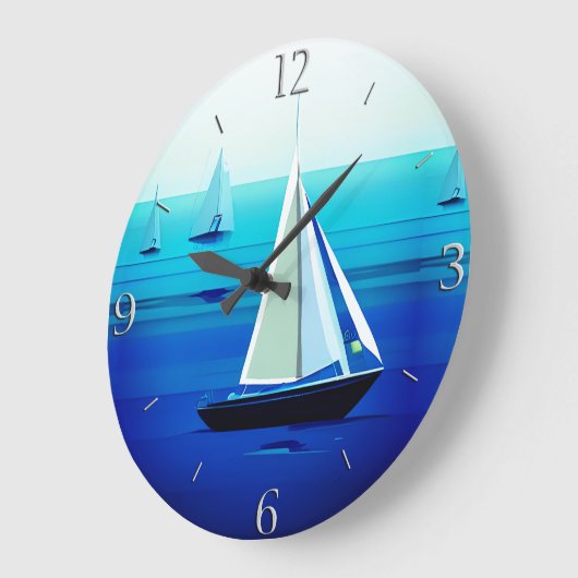 Yacht auf See, Cobalt Blue Große Wanduhr (Winkel)