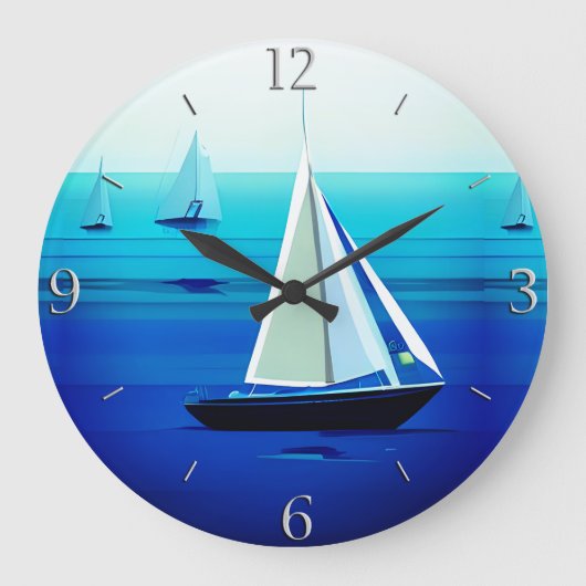 Yacht auf See, Cobalt Blue Große Wanduhr (Vorderseite)