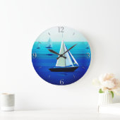 Yacht auf See, Cobalt Blue Große Wanduhr (Zuhause)