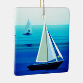 Yacht auf See, Cobalt Blue Keramikornament (Rechts)