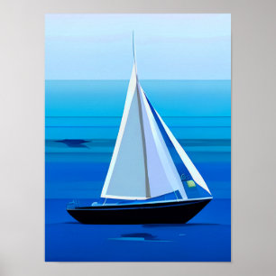 Yacht auf See, Cobalt Blue Poster